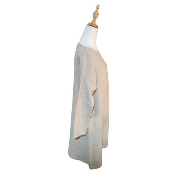 🇨Maiwa Handprints Studio,Minimalist Taupe Shift, 100% Linen Dress with Pockets - Picture 8 of 11